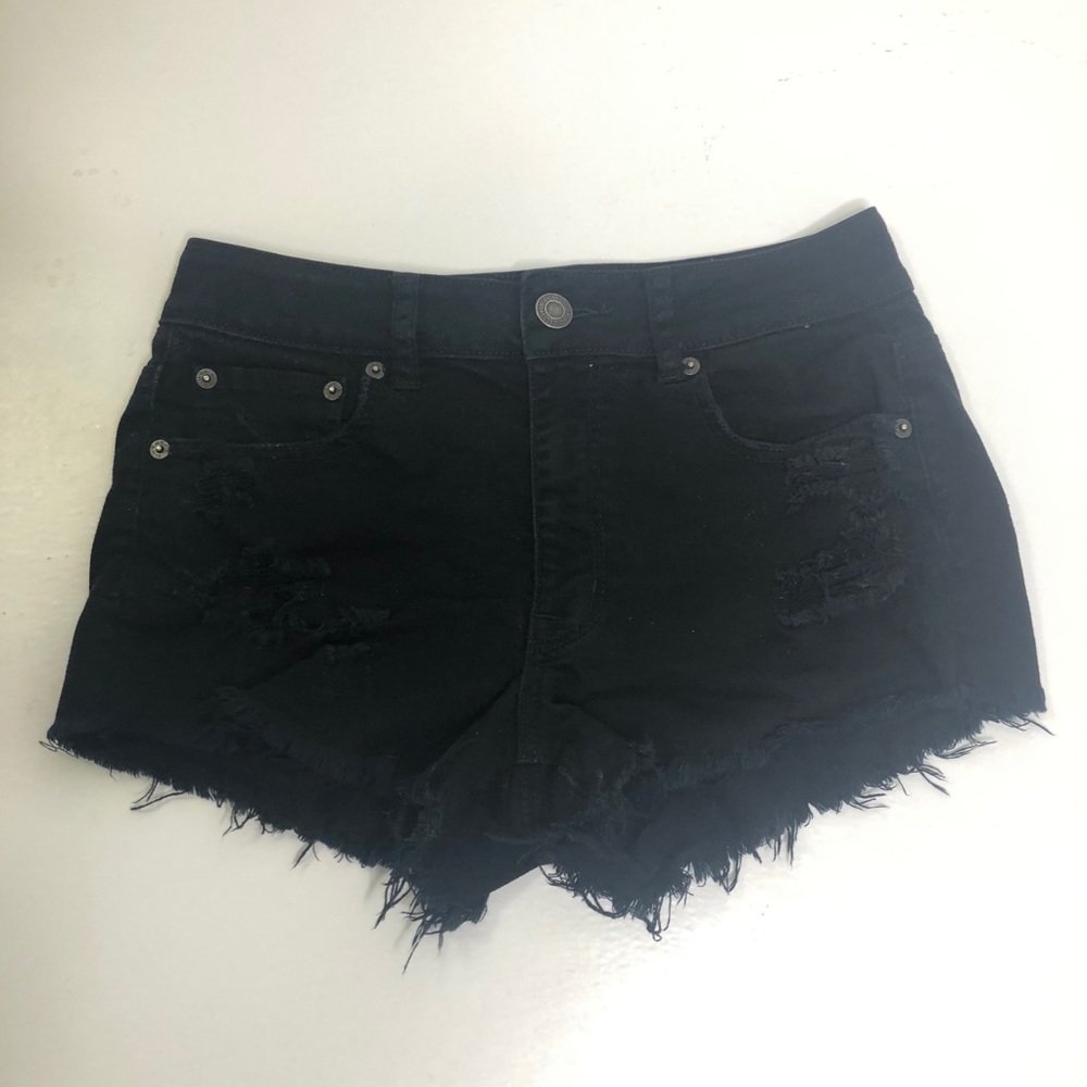 AE black distressed denim jean shorts